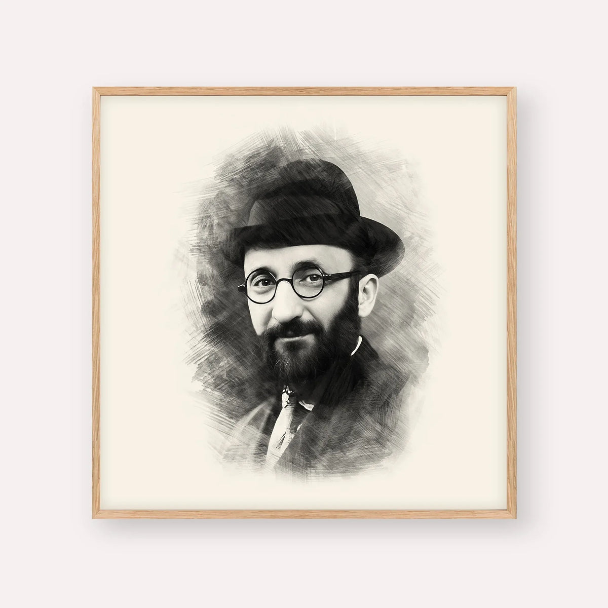 Rabbi Eliyahu Eliezer Dessler – Black & White – Wood Frame Square | Jewish Wall Art, Gedolim Pictures