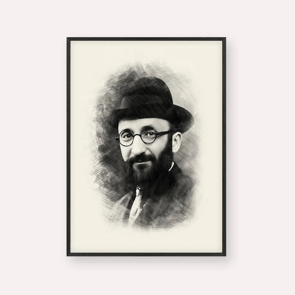 Rabbi Eliyahu Eliezer Dessler – Black & White – Black Frame Vertical | Jewish Wall Art, Gedolim Pictures