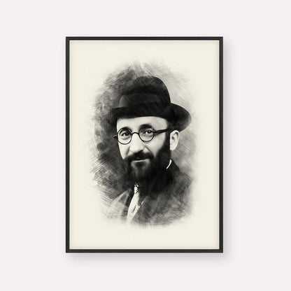Rabbi Eliyahu Eliezer Dessler – Black & White – Black Frame Vertical | Jewish Wall Art, Gedolim Pictures