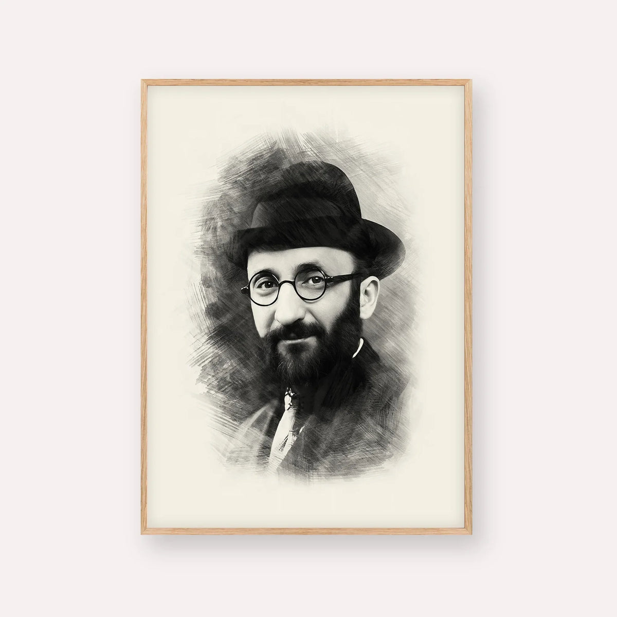 Rabbi Eliyahu Eliezer Dessler – Black & White – Wood Frame Vertical | Jewish Wall Art, Gedolim Pictures