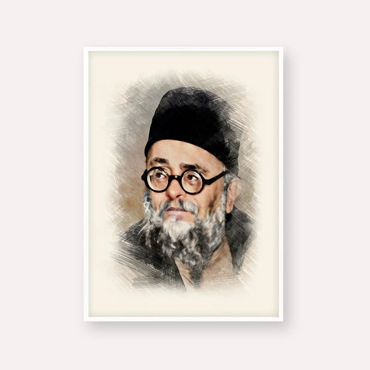 Rabbi Ezra Attiya – White Frame Vertical | Jewish Wall Art, Gedolim Pictures