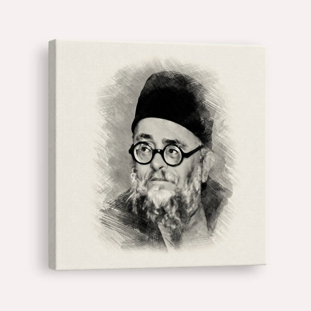 Rabbi Ezra Attiya – Black & White – Canvas Square | Jewish Wall Art, Gedolim Pictures