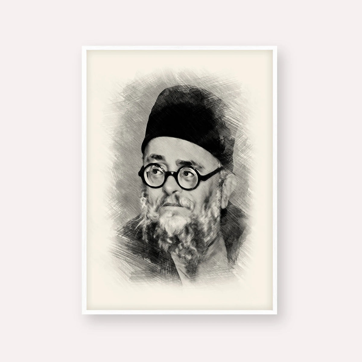 Rabbi Ezra Attiya – Black & White – White Frame Vertical | Jewish Wall Art, Gedolim Pictures