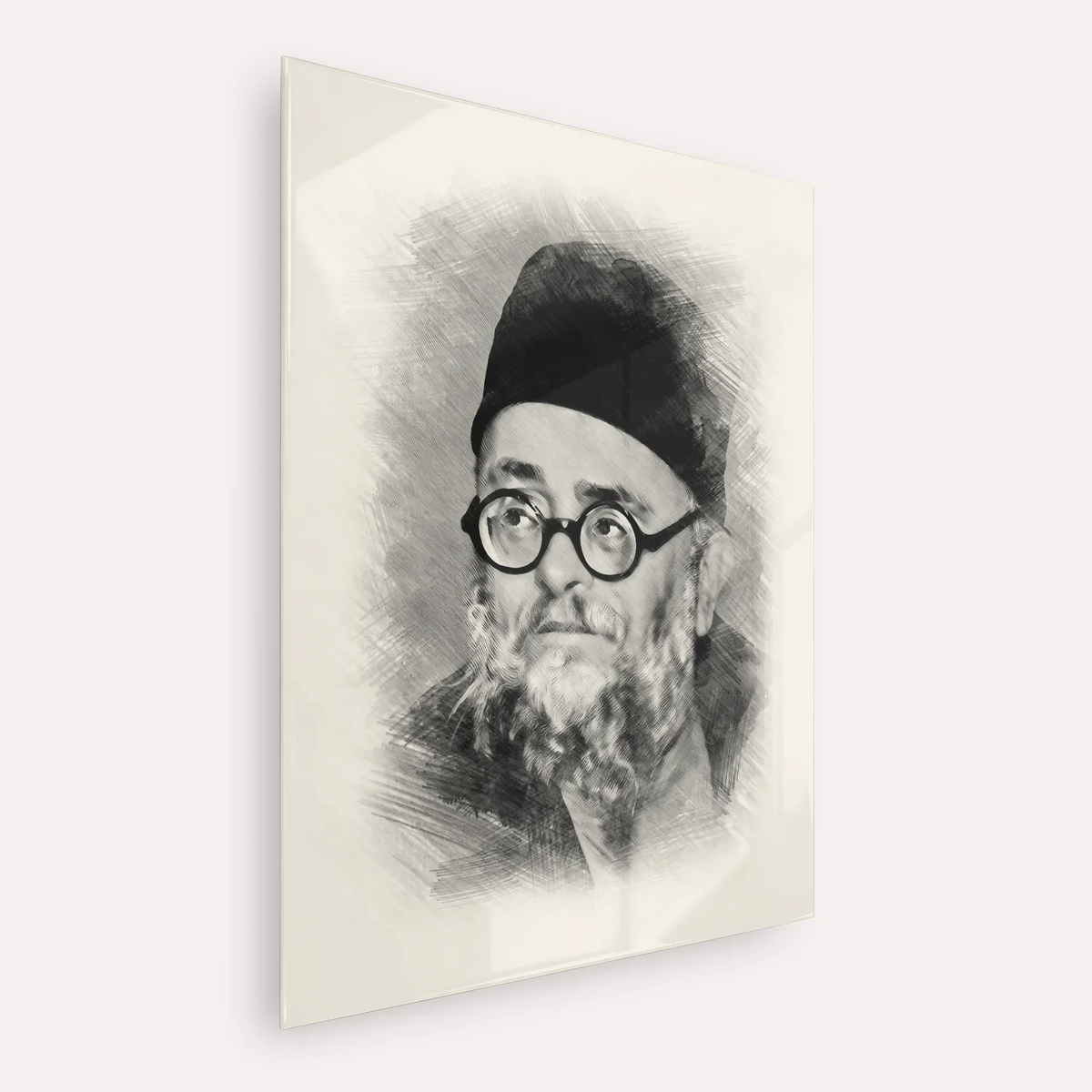 Rabbi Ezra Attiya – Black & White – Acrylic Glass Vertical | Jewish Wall Art, Gedolim Pictures