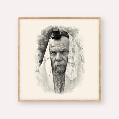 Rabbi Gershon Edelstein – Black & White – Wood Frame Square | Jewish Wall Art, Gedolim Pictures