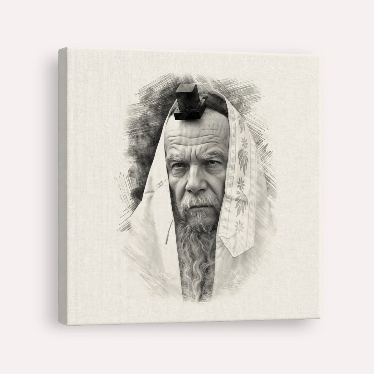 Rabbi Gershon Edelstein – Black & White – Canvas Square | Jewish Wall Art, Gedolim Pictures