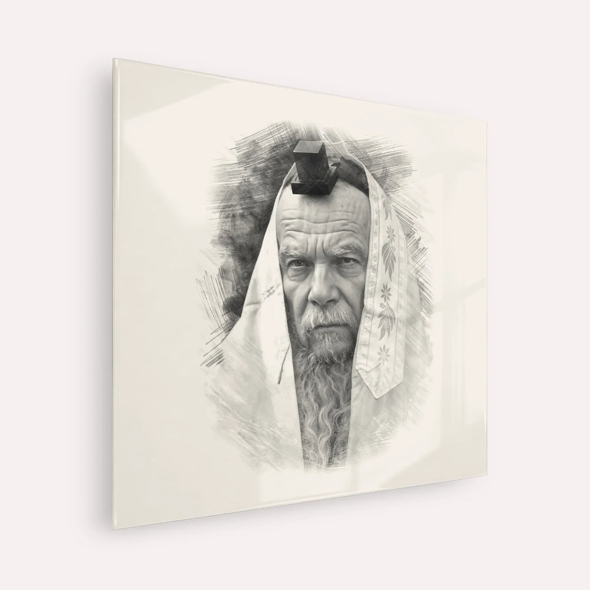Rabbi Gershon Edelstein – Black & White – Acrylic Glass Square | Jewish Wall Art, Gedolim Pictures