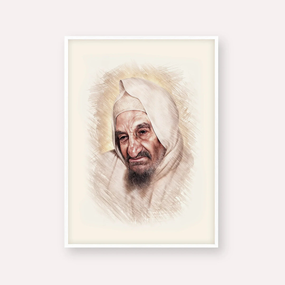Rabbi Israel Abuhatzeira (Baba Sali) – White Frame Vertical | Jewish Wall Art, Gedolim Pictures