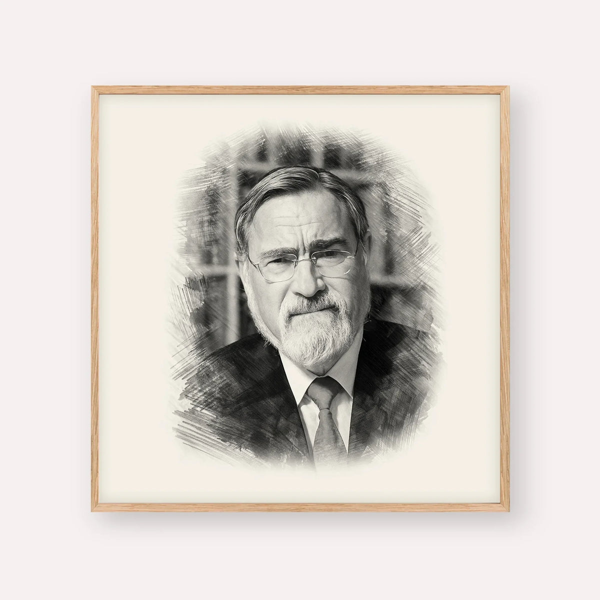 Rabbi Jonathan Sacks – Black & White – Wood Frame Square | Jewish Wall Art, Gedolim Pictures