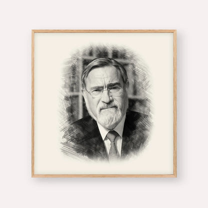 Rabbi Jonathan Sacks – Black & White – Wood Frame Square | Jewish Wall Art, Gedolim Pictures