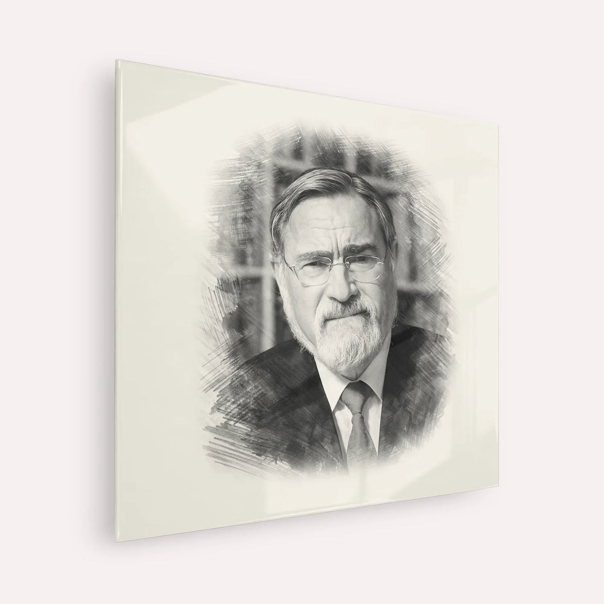 Rabbi Jonathan Sacks – Black & White – Acrylic Glass Square | Jewish Wall Art, Gedolim Pictures