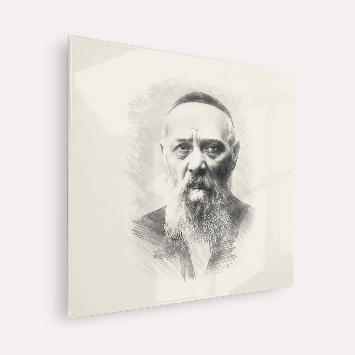 Rabbi Levi Yitzchak Schneerson – Black & White – Acrylic Glass Square | Jewish Wall Art, Gedolim Pictures