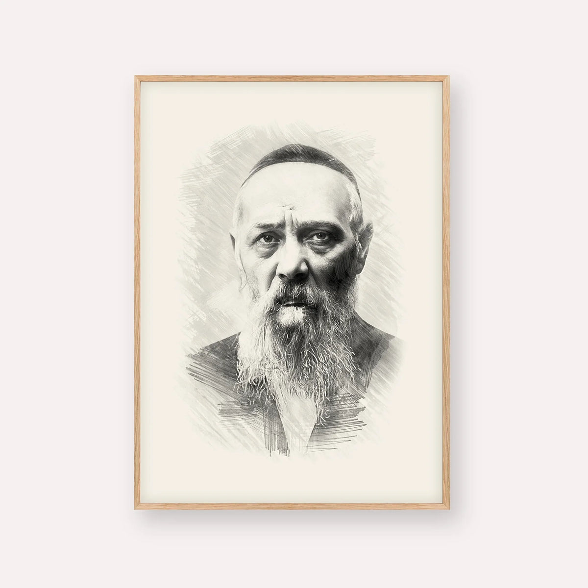 Rabbi Levi Yitzchak Schneerson – Black & White – Wood Frame Vertical | Jewish Wall Art, Gedolim Pictures