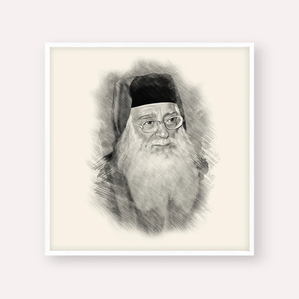 Rabbi Meir Abuhatzeira (Baba Meir) – Black & White – White Frame Square | Jewish Wall Art, Gedolim Pictures