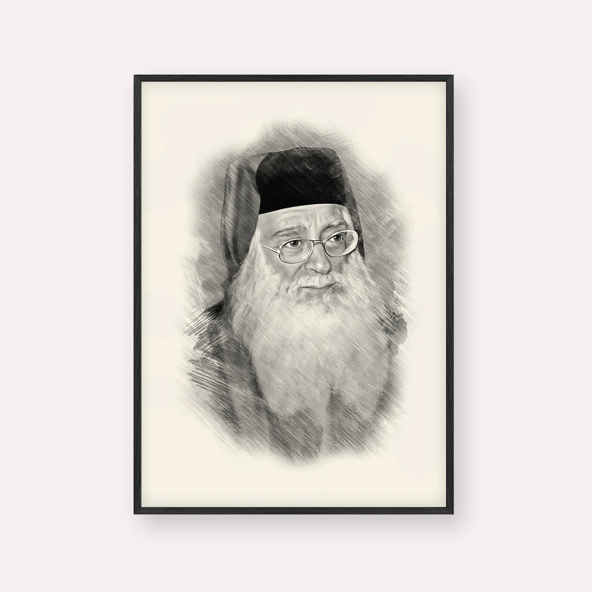 Rabbi Meir Abuhatzeira (Baba Meir) – Black & White – Black Frame Vertical | Jewish Wall Art, Gedolim Pictures