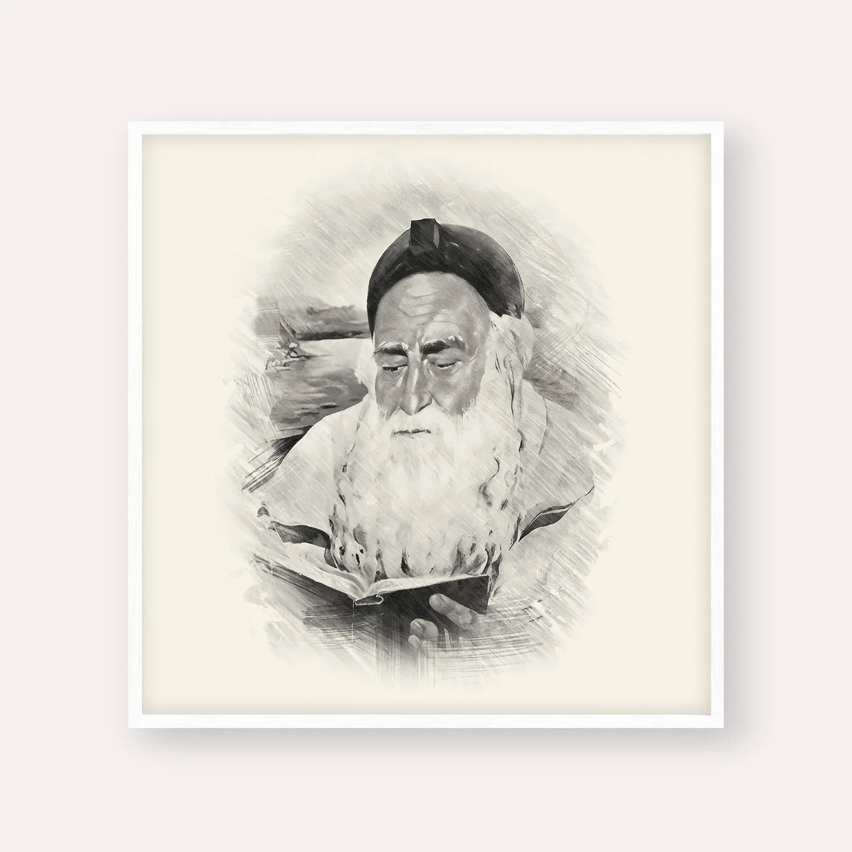 Rabbi Meir Baal Hanes – Black & White – White Frame Square | Jewish Wall Art, Gedolim Pictures