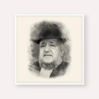 Rabbi Meir Mazuz – Black & White – White Frame Square | Jewish Wall Art, Gedolim Pictures