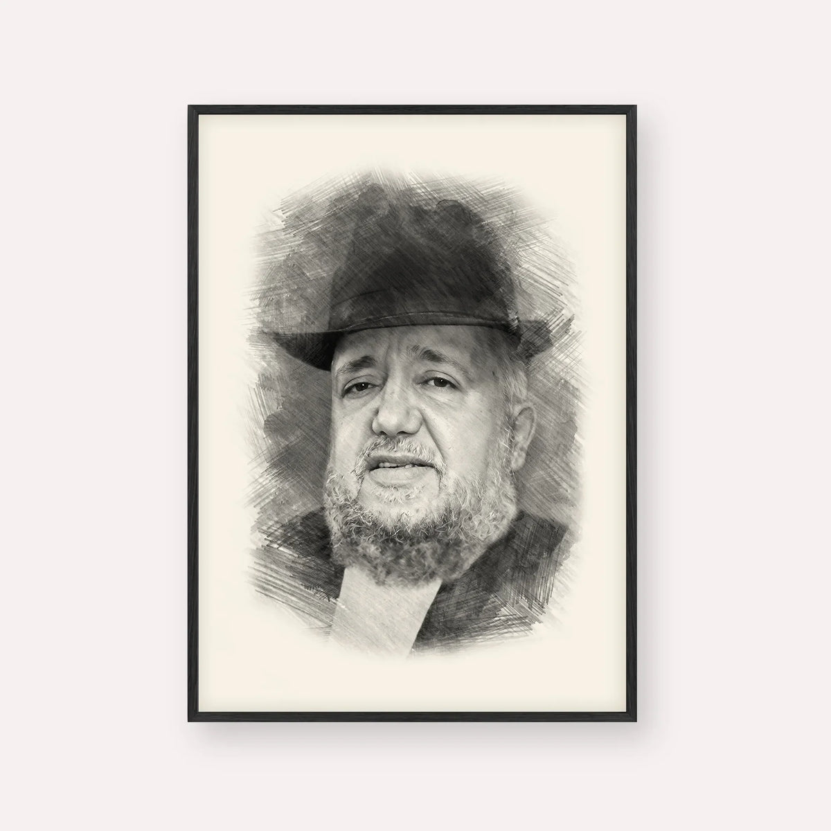 Rabbi Meir Mazuz – Black & White – Black Frame Vertical | Jewish Wall Art, Gedolim Pictures