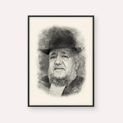 Rabbi Meir Mazuz – Black & White – Black Frame Vertical | Jewish Wall Art, Gedolim Pictures