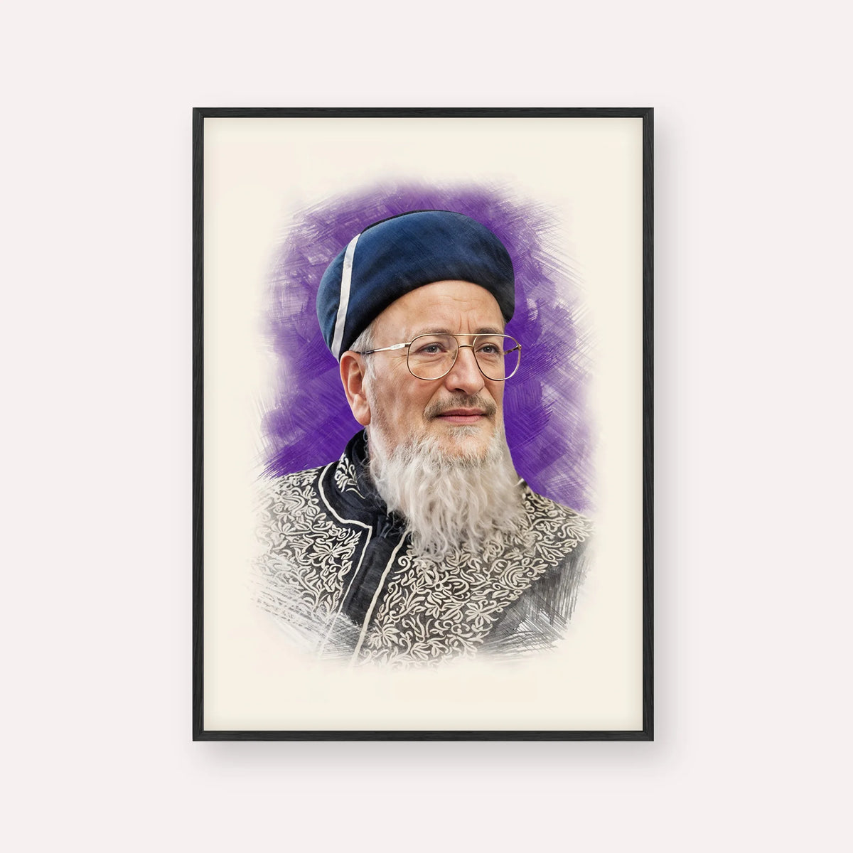 Rabbi Mordechai Eliyahu – Black Frame Vertical | Jewish Wall Art, Gedolim Pictures