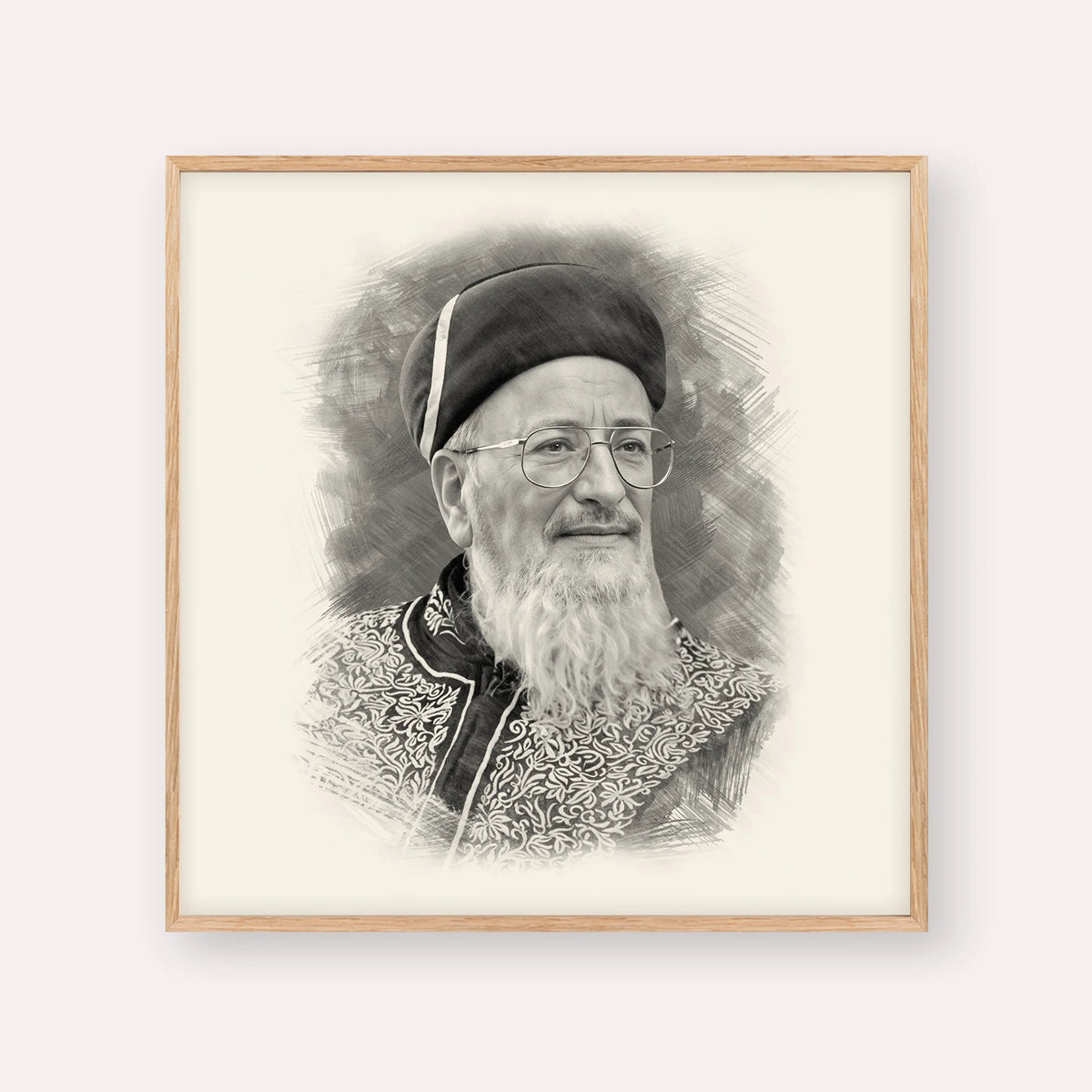 Rabbi Mordechai Eliyahu – Black & White – Wood Frame Square | Jewish Wall Art, Gedolim Pictures