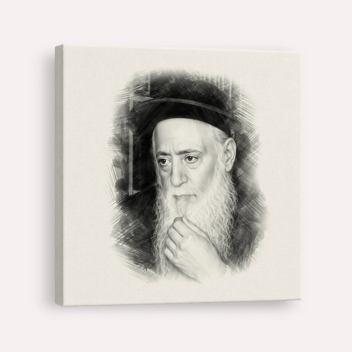 Rabbi Moshe Aharon Pinto – Black & White – Canvas Square | Jewish Wall Art, Gedolim Pictures