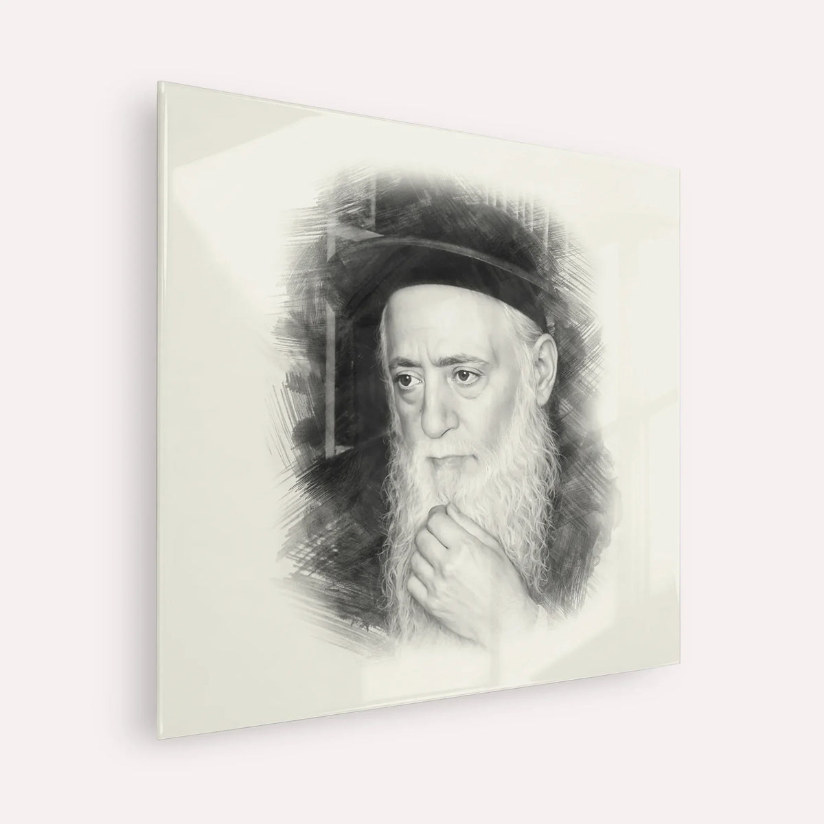 Rabbi Moshe Aharon Pinto – Black & White – Acrylic Glass Square | Jewish Wall Art, Gedolim Pictures