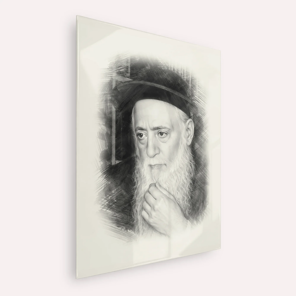 Rabbi Moshe Aharon Pinto – Black & White – Acrylic Glass Vertical | Jewish Wall Art, Gedolim Pictures