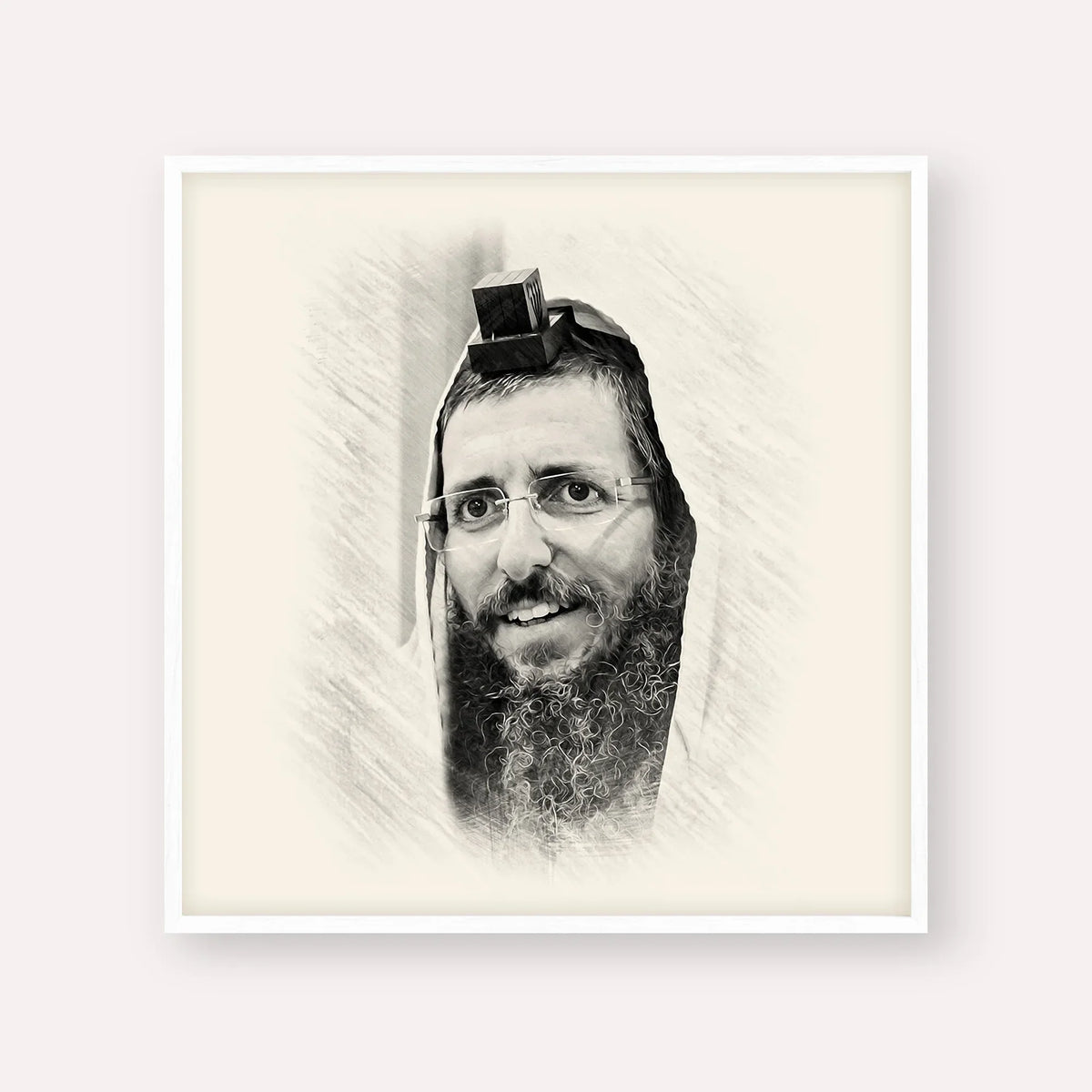 Rabbi Moshe Avital – Black & White – White Frame Square | Jewish Wall Art, Gedolim Pictures