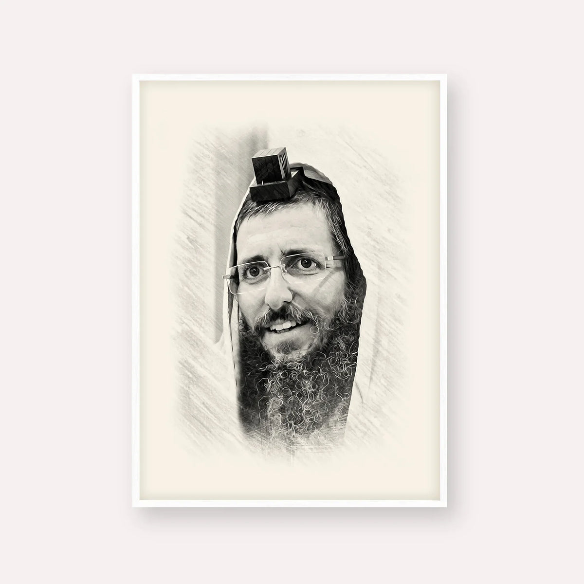Rabbi Moshe Avital – Black & White – White Frame Vertical | Jewish Wall Art, Gedolim Pictures