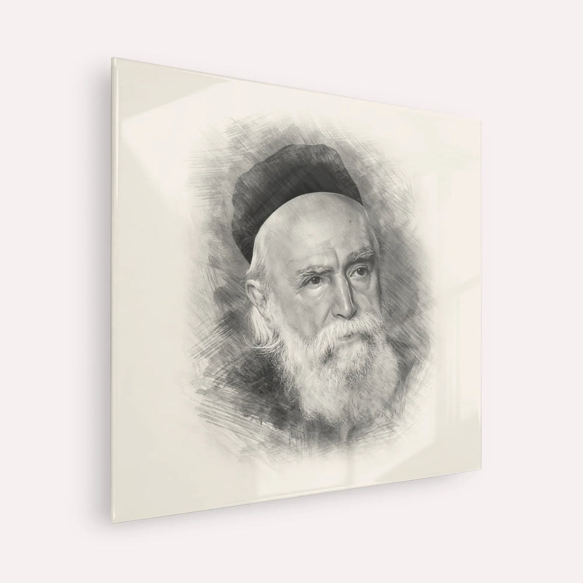 Rabbi Moshe Feinstein – Black & White – Acrylic Glass Square | Jewish Wall Art, Gedolim Pictures