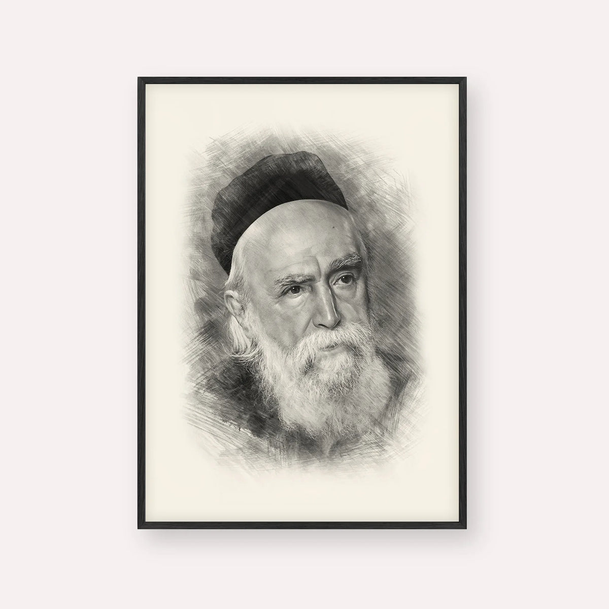 Rabbi Moshe Feinstein – Black & White – Black Frame Vertical | Jewish Wall Art, Gedolim Pictures