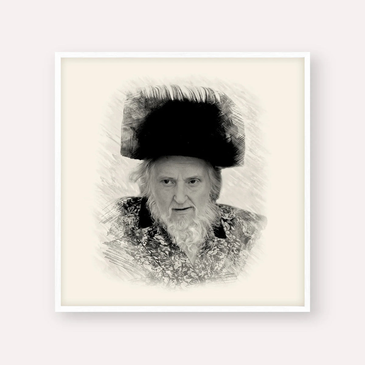 Rabbi Moshe Sternbuch – Black & White – White Frame Square | Jewish Wall Art, Gedolim Pictures