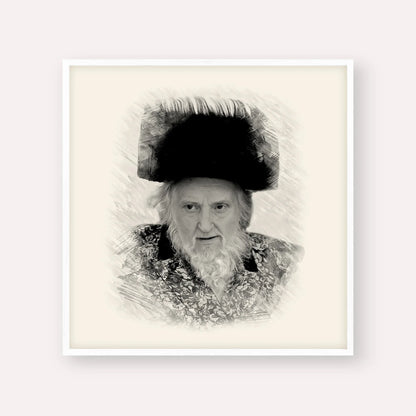 Rabbi Moshe Sternbuch – Black & White – White Frame Square | Jewish Wall Art, Gedolim Pictures