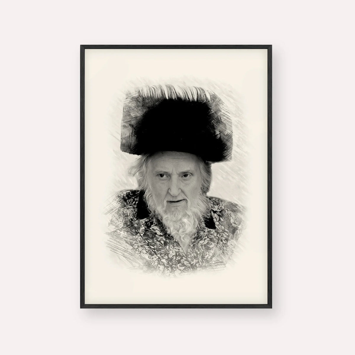 Rabbi Moshe Sternbuch – Black & White – Black Frame Vertical | Jewish Wall Art, Gedolim Pictures