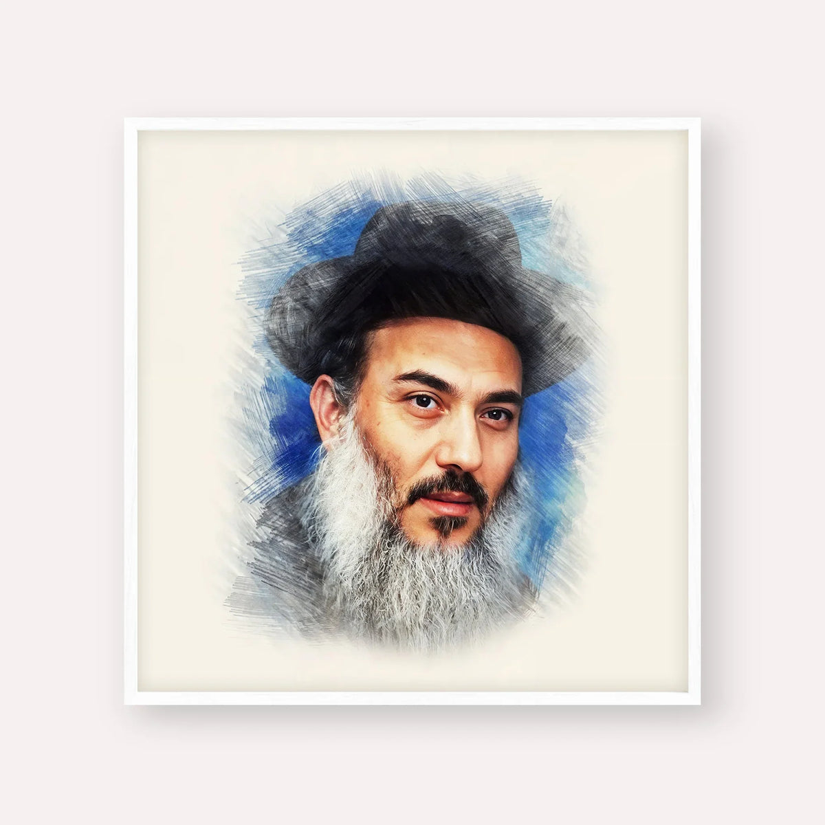 Rabbi Nissim Yagen – White Frame Square | Jewish Wall Art, Gedolim Pictures