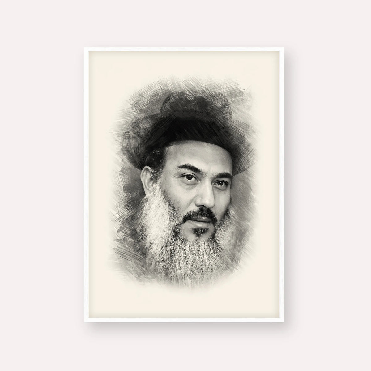 Rabbi Nissim Yagen – Black & White – White Frame Vertical | Jewish Wall Art, Gedolim Pictures