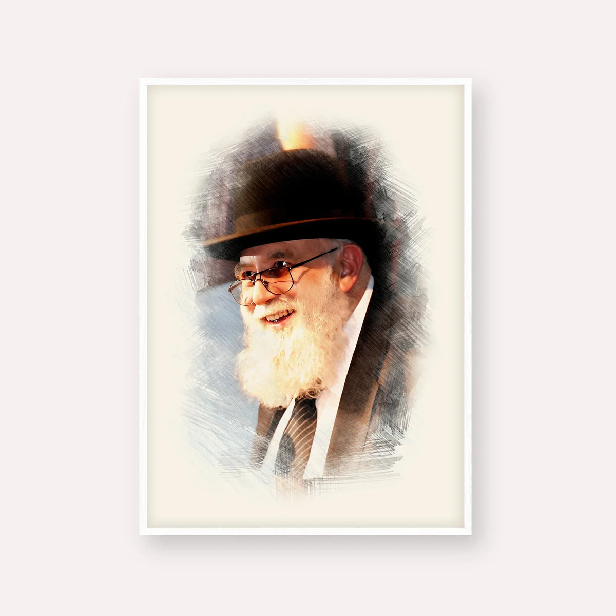 Rabbi Noah Weinberg – White Frame Vertical | Jewish Wall Art, Gedolim Pictures