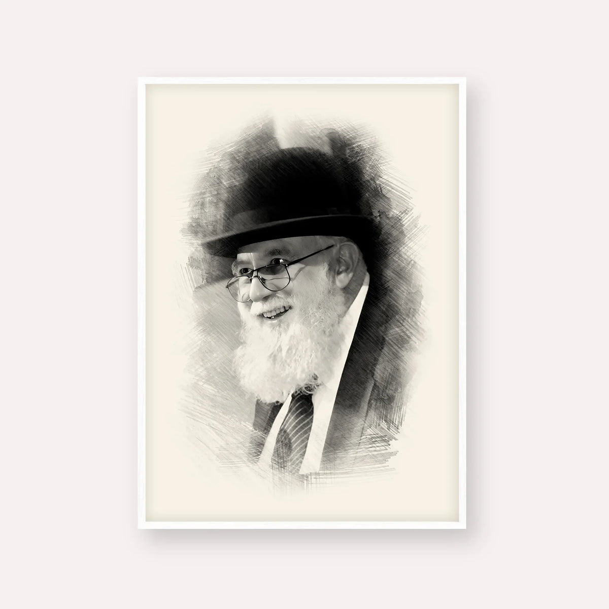 Rabbi Noah Weinberg – Black & White – White Frame Vertical | Jewish Wall Art, Gedolim Pictures