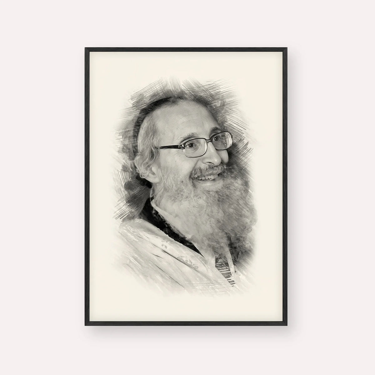 Rabbi Nosson Tzvi Finkel – Black & White – Black Frame Vertical | Jewish Wall Art, Gedolim Pictures