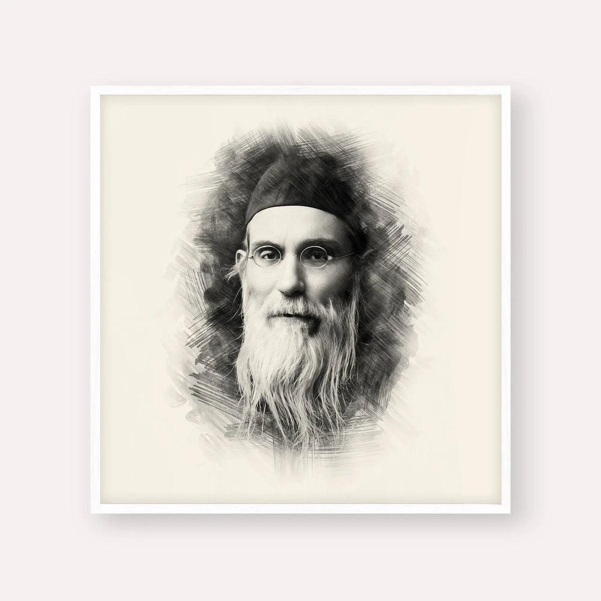 Rabbi Nosson Tzvi Finkel (Alter of Slabodka) – Black & White – White Frame Square | Jewish Wall Art, Gedolim Pictures