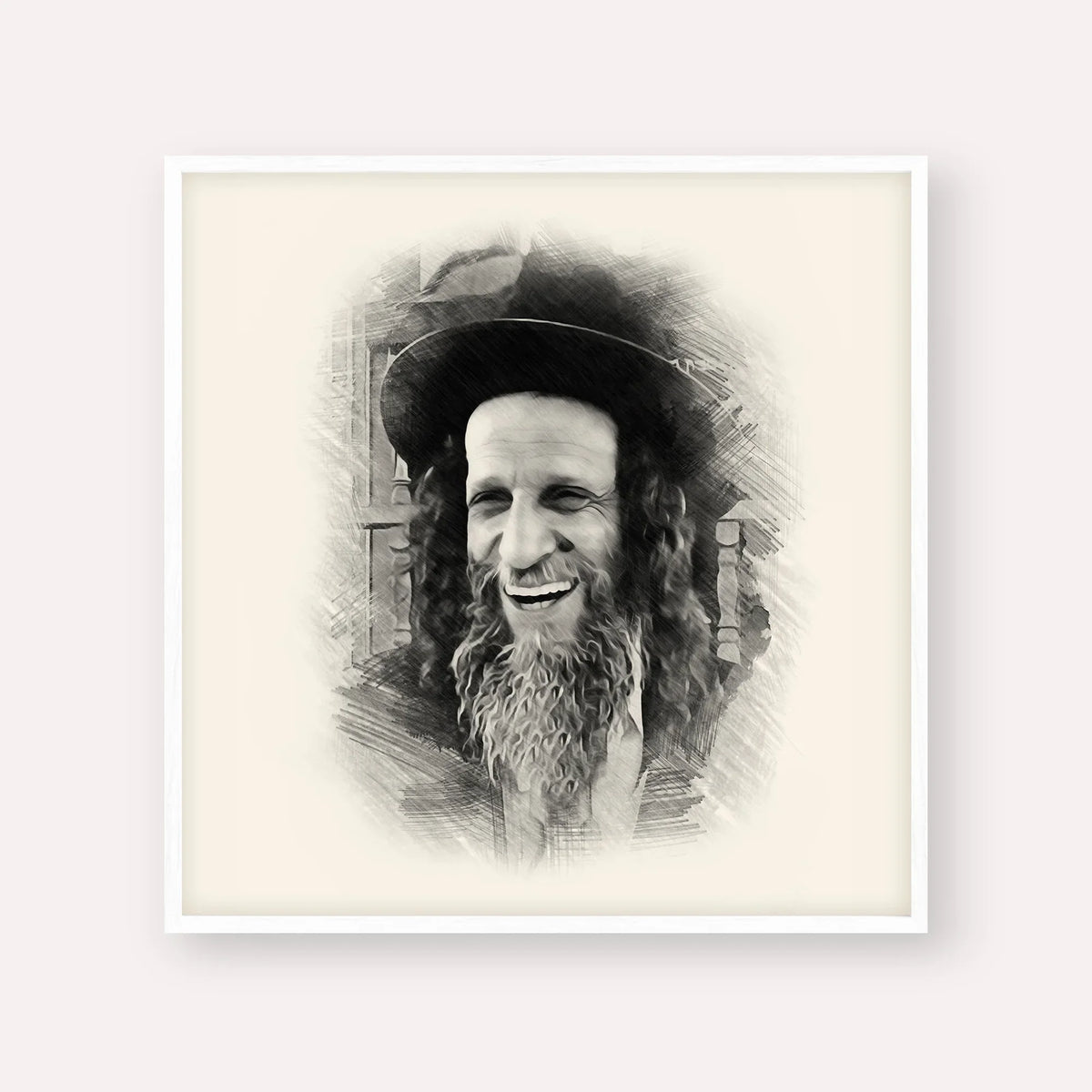 Rabbi Ofer Erez – Black & White – White Frame Square | Jewish Wall Art, Gedolim Pictures