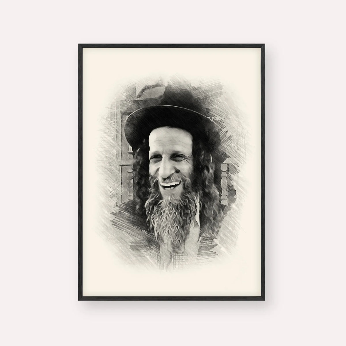 Rabbi Ofer Erez – Black & White – Black Frame Vertical | Jewish Wall Art, Gedolim Pictures