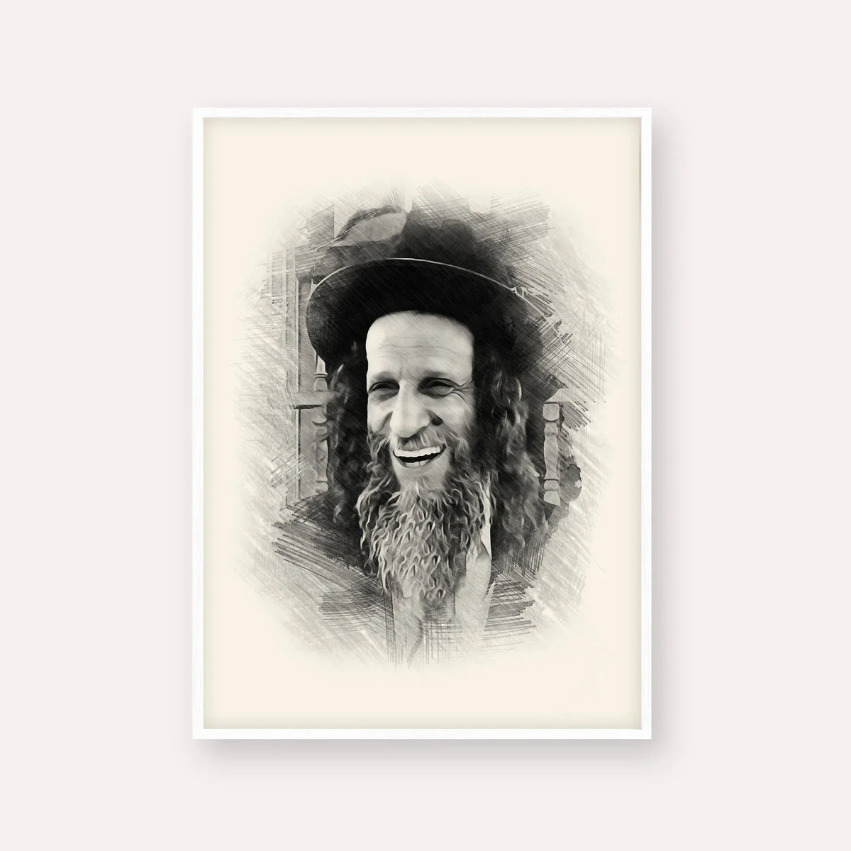 Rabbi Ofer Erez – Black & White – White Frame Vertical | Jewish Wall Art, Gedolim Pictures