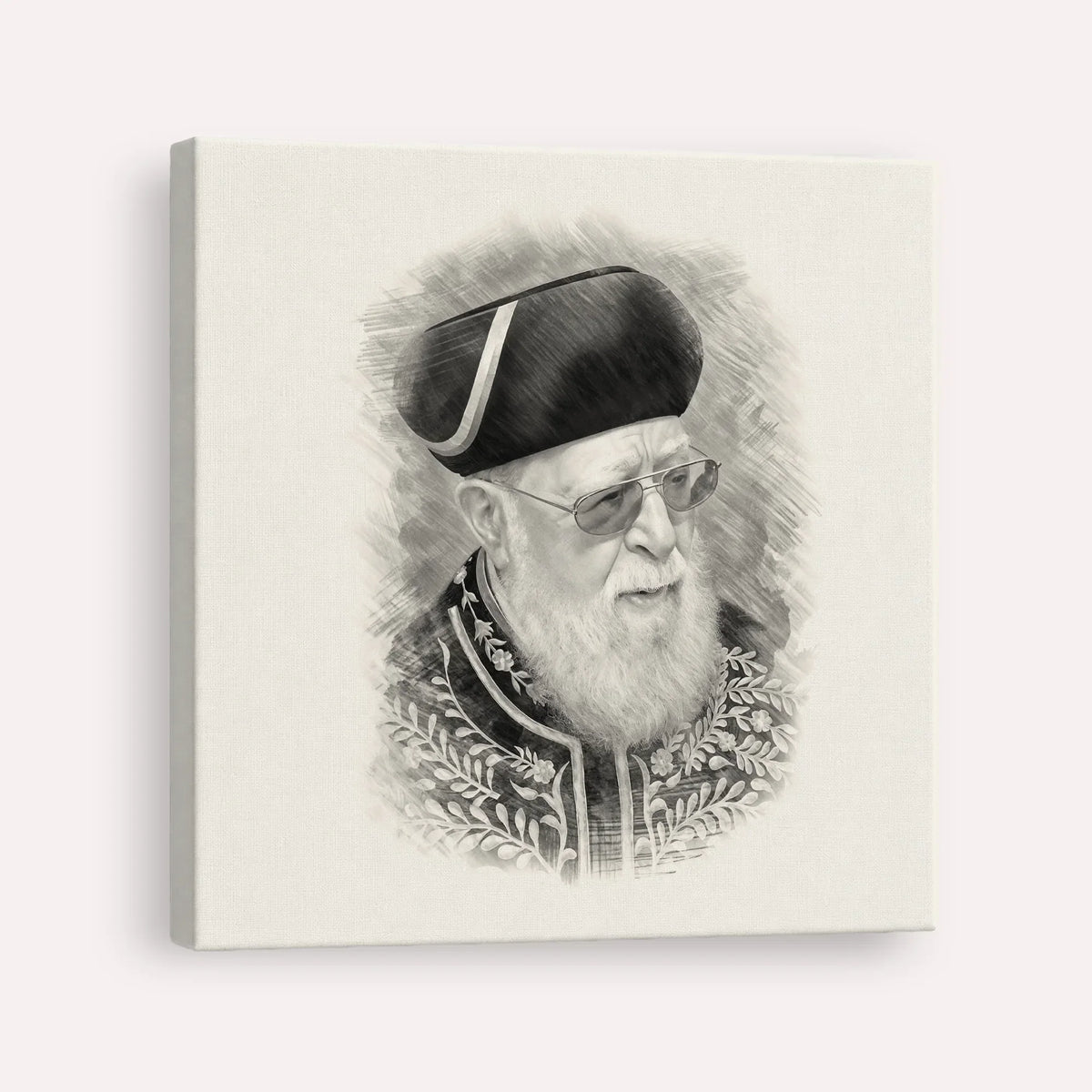 Rabbi Ovadia Yosef – Black & White – Canvas Square | Jewish Wall Art, Gedolim Pictures
