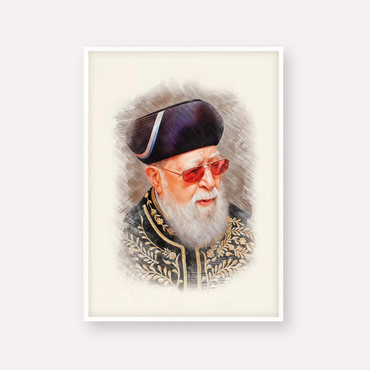 Rabbi Ovadia Yosef – White Frame Vertical | Jewish Wall Art, Gedolim Pictures
