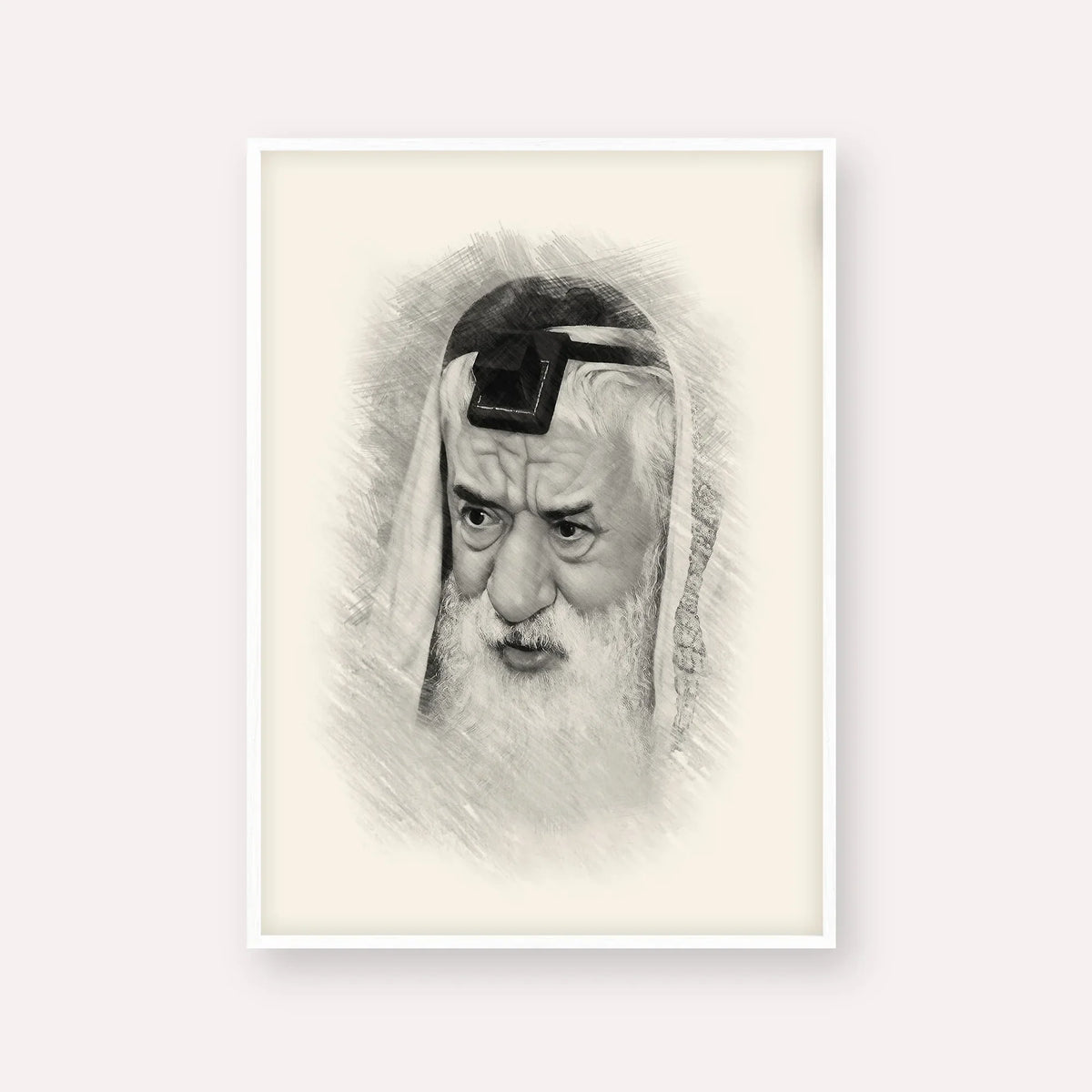 Rabbi Pinchas Hirschprung – Black & White – White Frame Vertical | Jewish Wall Art, Gedolim Pictures