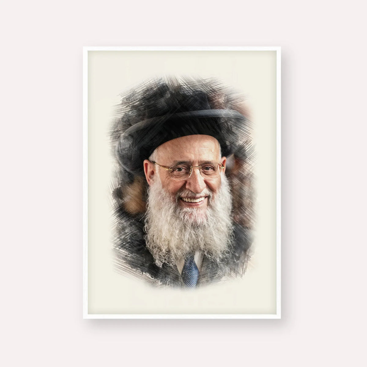 Rabbi Reuven Elbaz – White Frame Vertical | Jewish Wall Art, Gedolim Pictures