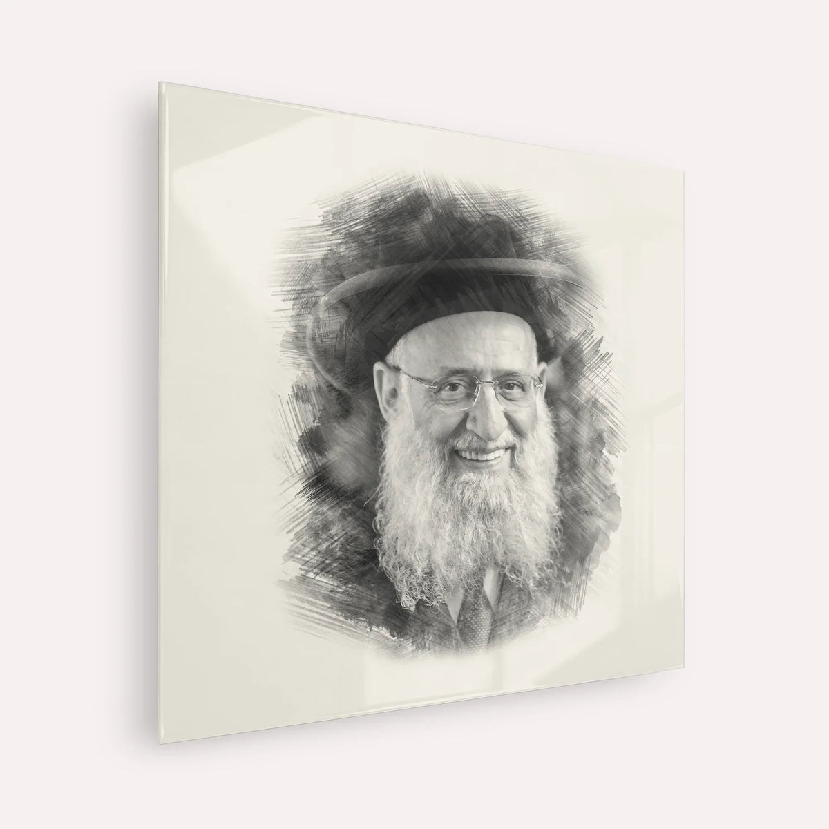 Rabbi Reuven Elbaz – Black & White – Acrylic Glass Square | Jewish Wall Art, Gedolim Pictures