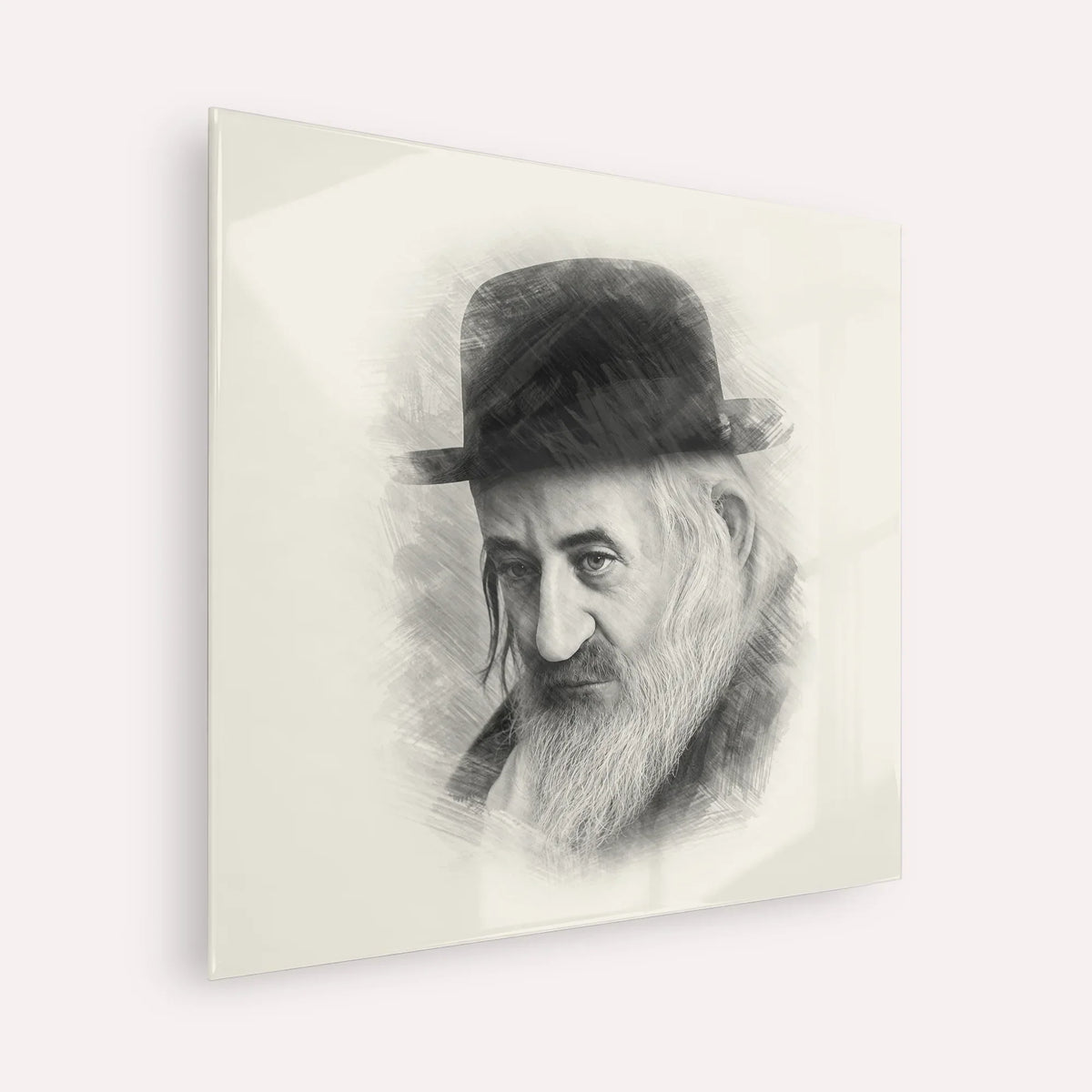 Rabbi Shaya'la of Kerestir – Black & White – Acrylic Glass Square | Jewish Wall Art, Gedolim Pictures